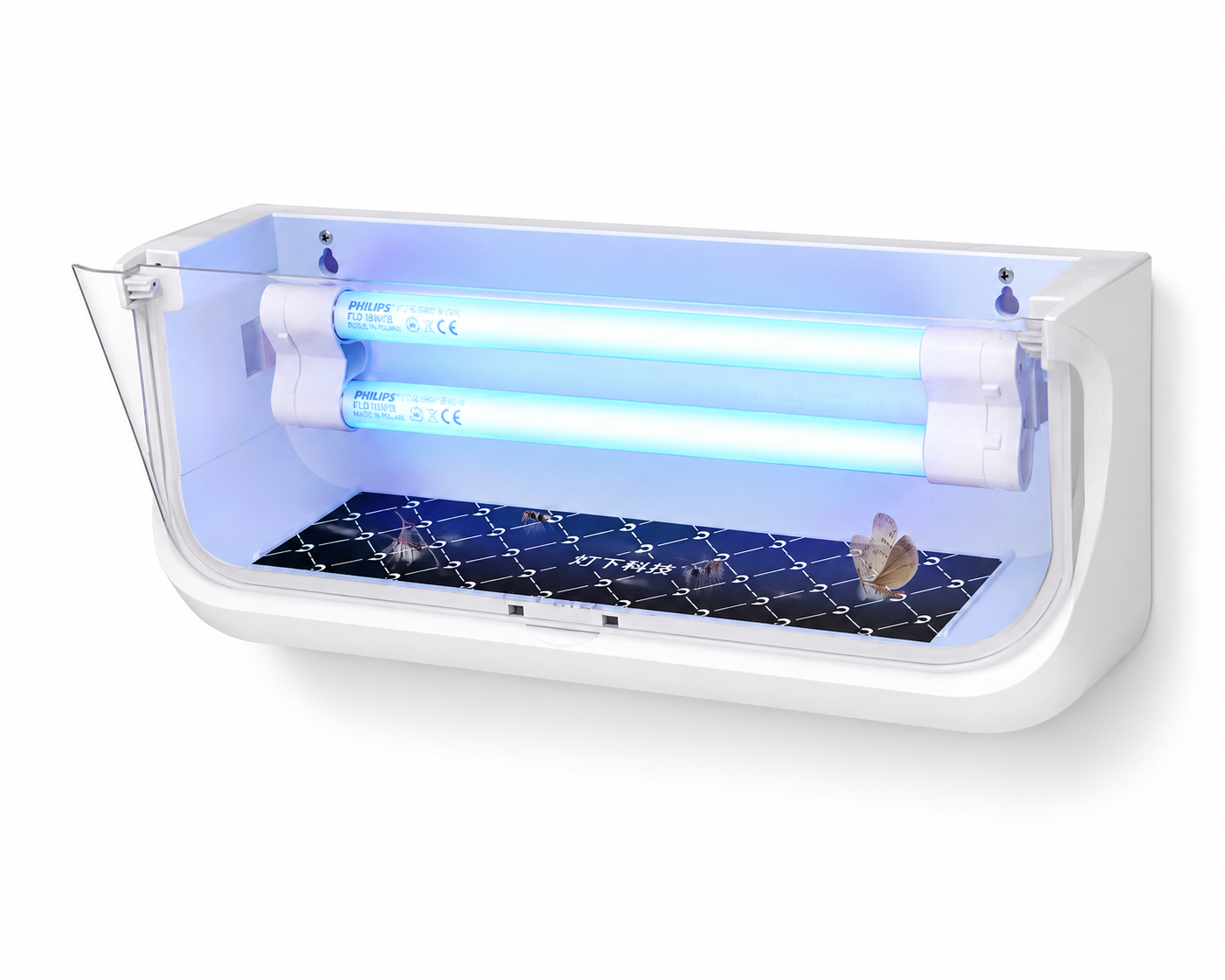 D23 Professional Wall-Mounted Sticky Fly Catcher with dual 9W fluorescent UVA tubes for silent commercial insect control